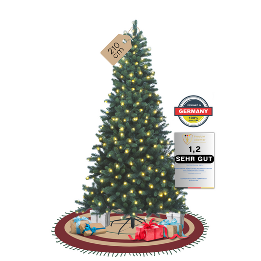 SCHAUMEX Künstlicher Weihnachtsbaum mit LED Beleuchtung aus Premium Spritzguss - Naturgetreue Nordmanntanne mit integrierter Lichterkette ( PE-BM210)