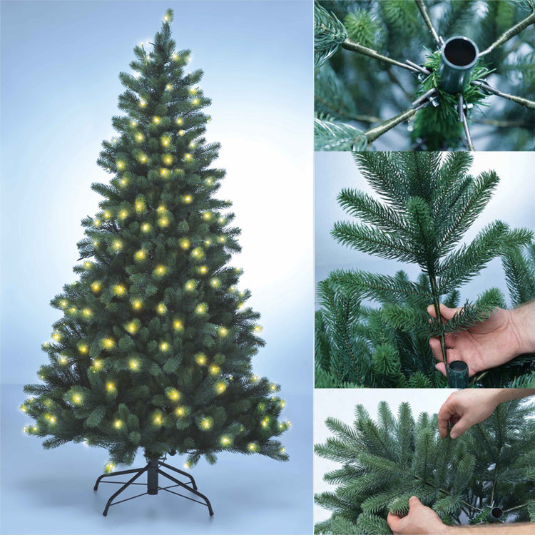 SCHAUMEX Künstlicher Weihnachtsbaum - Höhe: 180cm mit LED Beleuchtung aus Premium Spritzguss ( PE-BM180 )