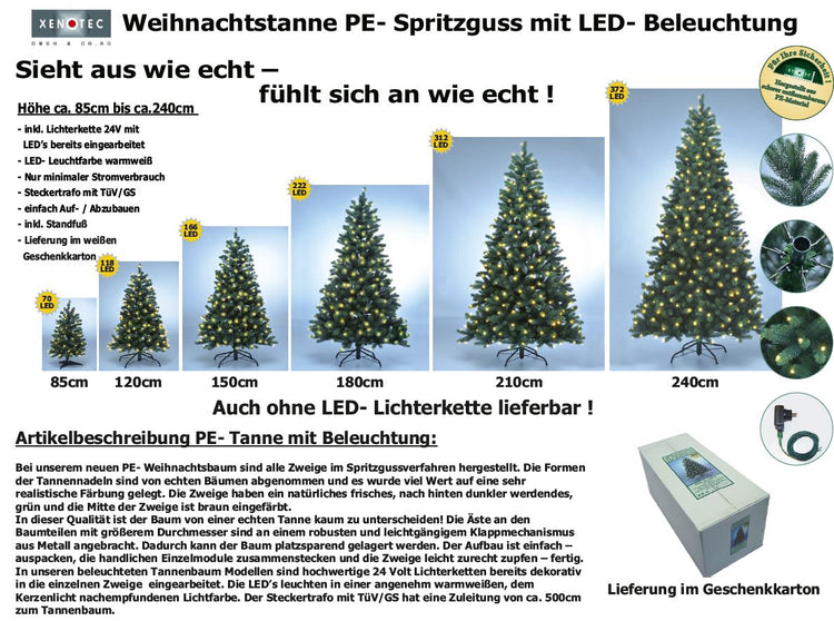 SCHAUMEX Künstlicher Weihnachtsbaum - Höhe: 210cm mit LED Beleuchtung aus Premium Spritzguss ( PE-BM210)