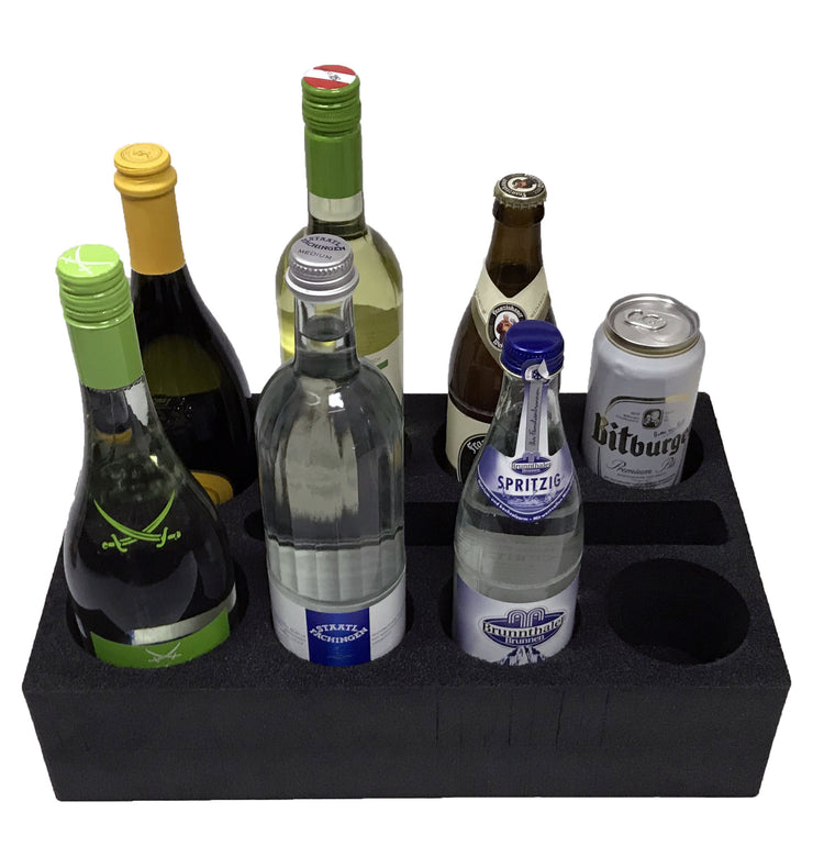 SCHAUMEX® Flaschenhalter aus Schaumstoff – Platz für 8 Flaschen/Getränke –  Camping Wohnwagen, Wohnmobile, Boote